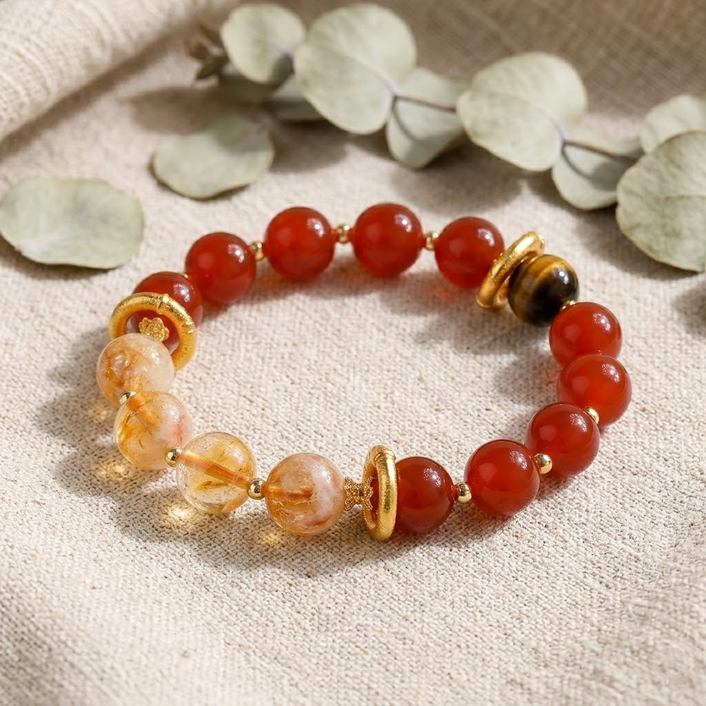 The Abundance Triad — Natural Citrine & Red Agate Wealth Bracelet
