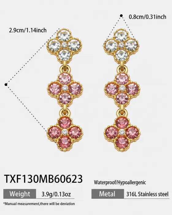 Rosé Bloom Crystal Clover Drop Earrings