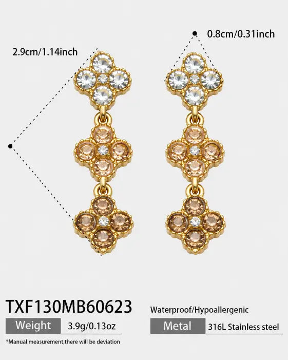 Champagne Bloom Crystal Clover Drop Earrings