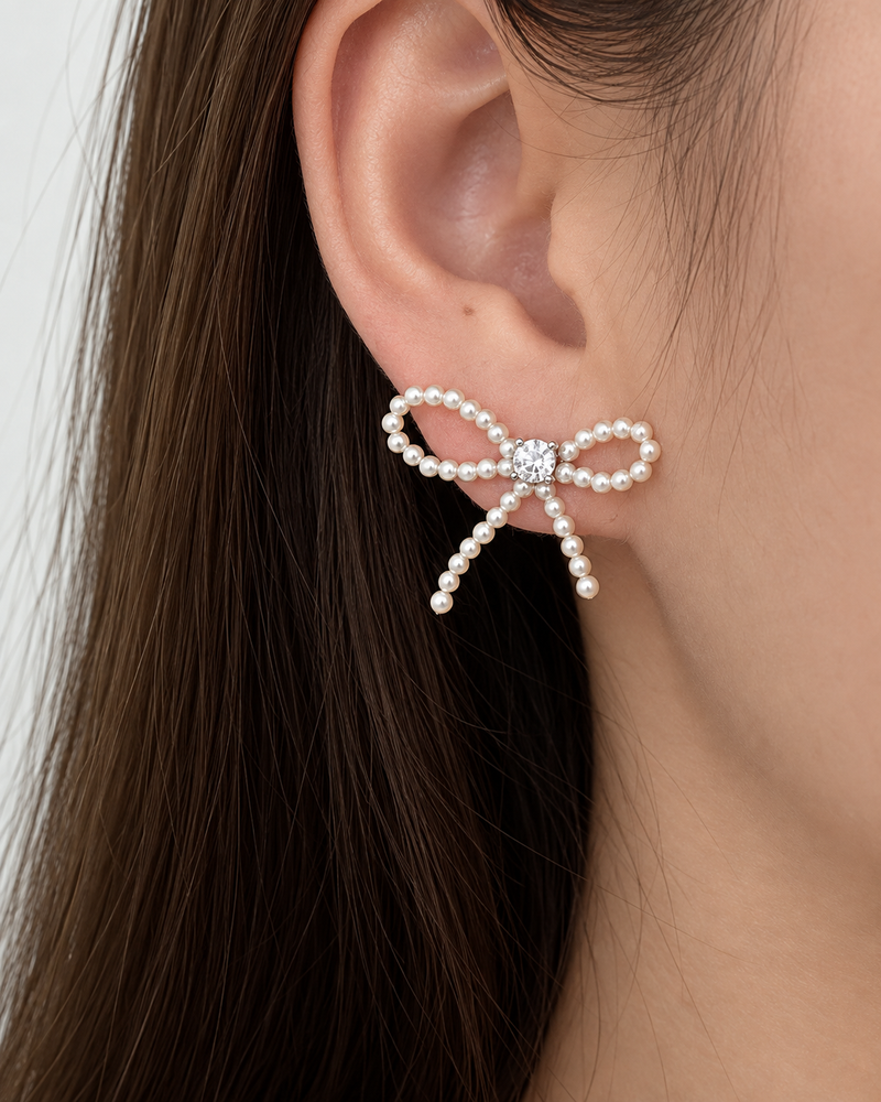 Celestine Pearl Bow Stud Earrings alternate view 2