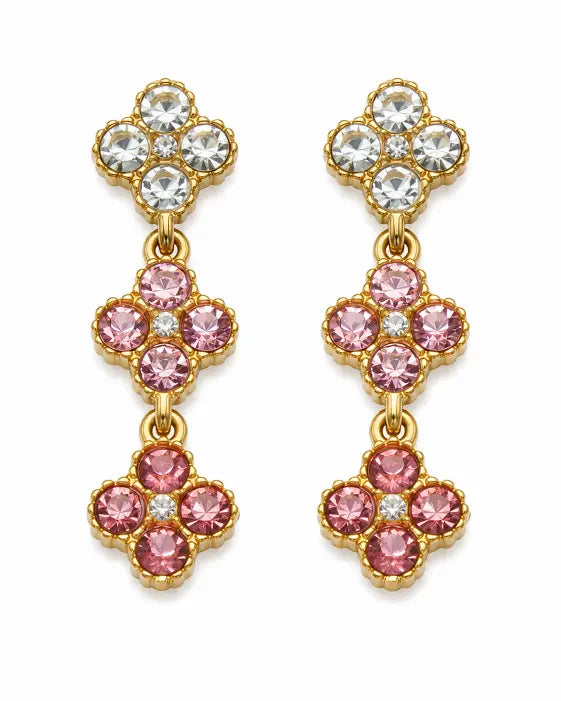 Rosé Bloom Crystal Clover Drop Earrings