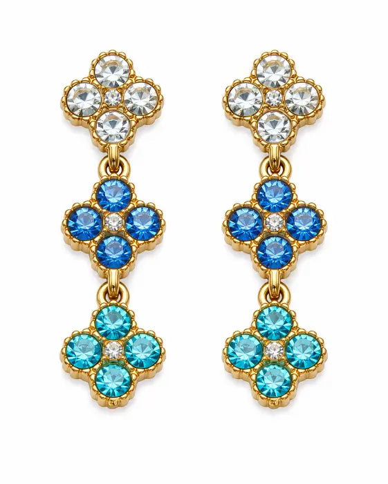 Azure Bloom Crystal Clover Drop Earrings