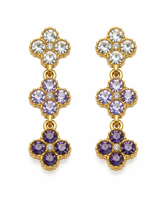 Amethyst Bloom Crystal Clover Drop Earrings