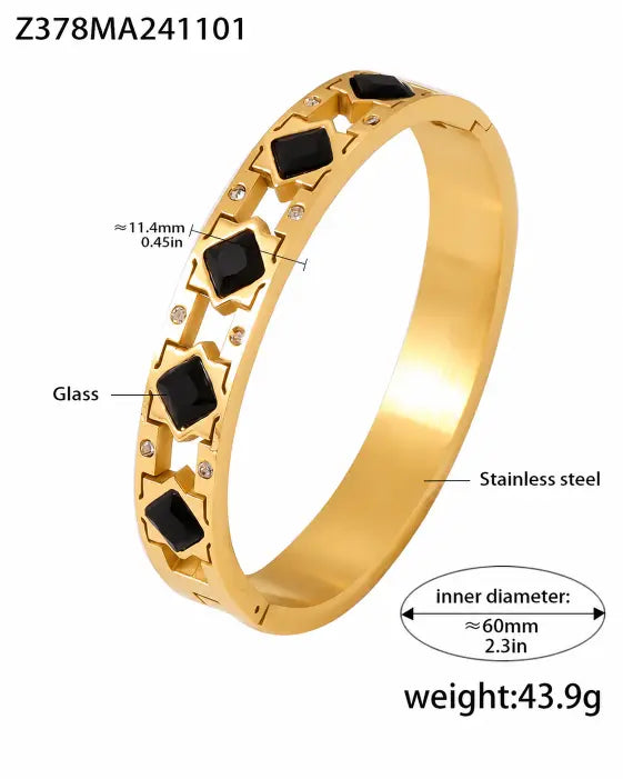 Noir Star Glass Gold Bangle Bracelet