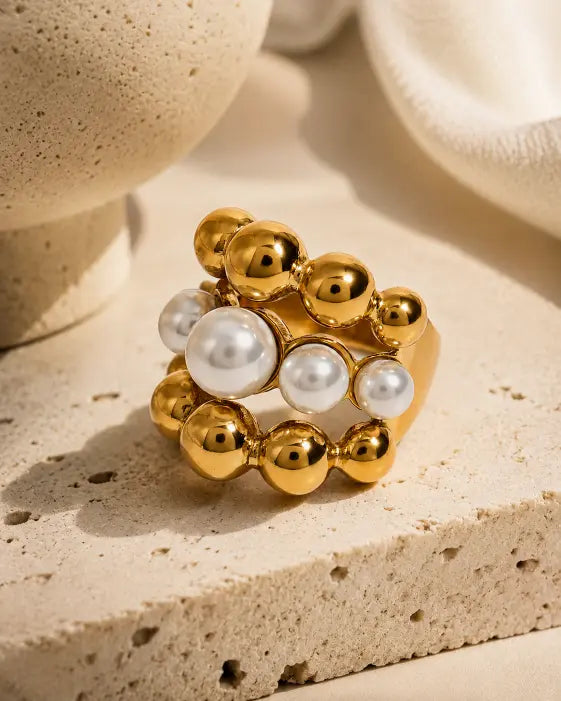 Aurelia Pearl Bubble Gold Statement Ring