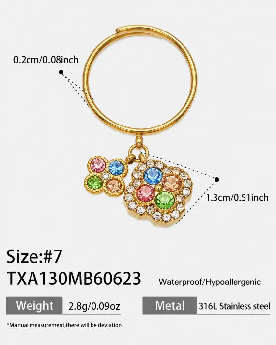 Lumi Bloom Rainbow Crystal Charm Ring