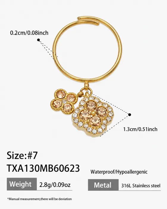 Champagne Bloom Crystal Charm Ring