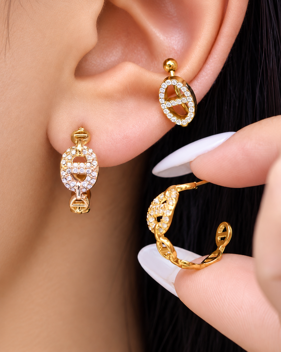 Crystal Chain Link Hoop Earrings