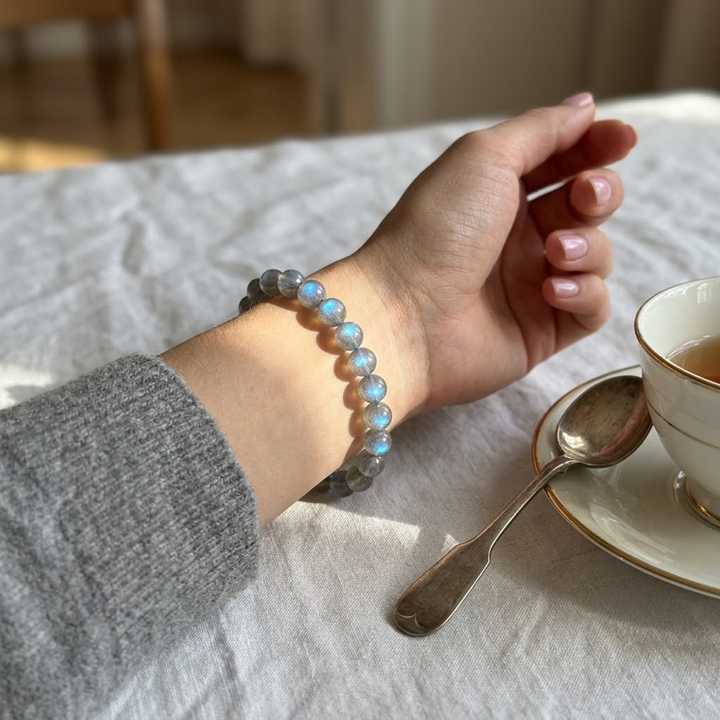 The Mystic's Anchor — Grade-A Blue Flash Labradorite Bracelet