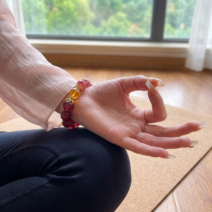 "Crimson Dawn" Authentic Strawberry Quartz & Phantom Crystal Healing Bracelet