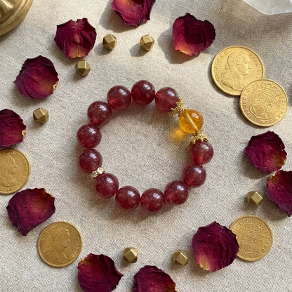 "Crimson Dawn" Authentic Strawberry Quartz & Phantom Crystal Healing Bracelet