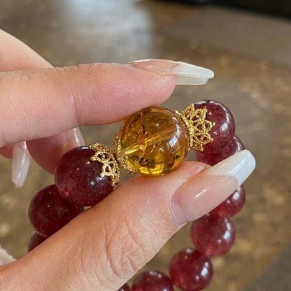 "Crimson Dawn" Authentic Strawberry Quartz & Phantom Crystal Healing Bracelet