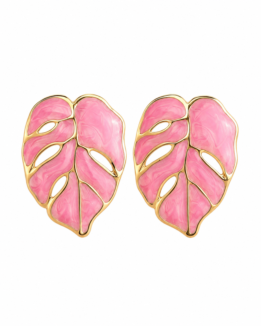 Monstera Enamel Stud Earrings