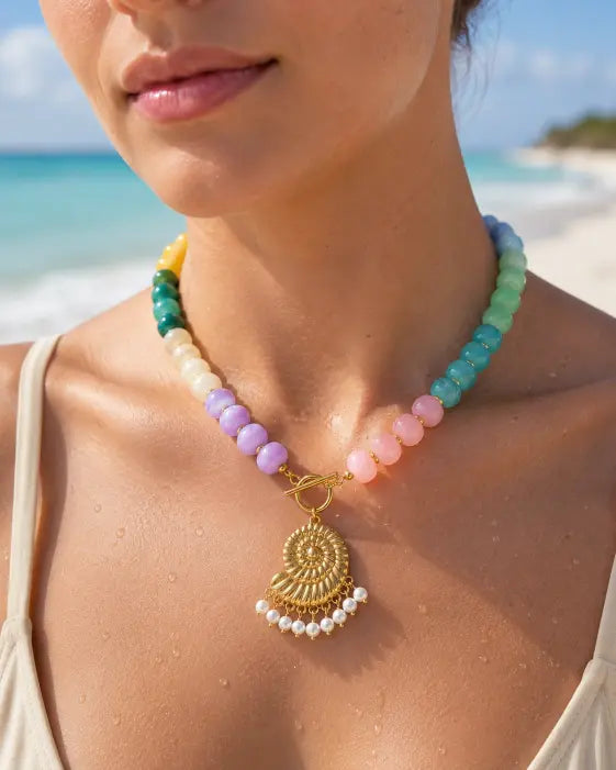 Marisol Rainbow Beaded Pendant Necklace
