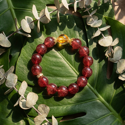 "Crimson Dawn" Authentic Strawberry Quartz & Phantom Crystal Healing Bracelet