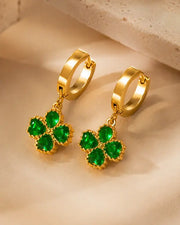 Emerald Clover Zircon Hoop Earrings