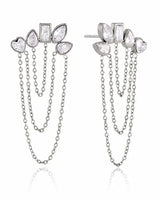 Celestia Bloom Chain Earrings (Silver)