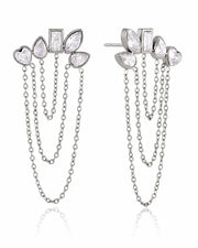 Celestia Bloom Chain Earrings (Silver)