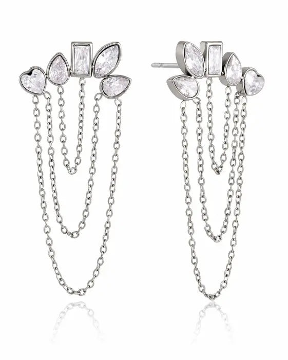 Celestia Bloom Chain Earrings (Silver)
