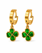 Emerald Clover Zircon Hoop Earrings