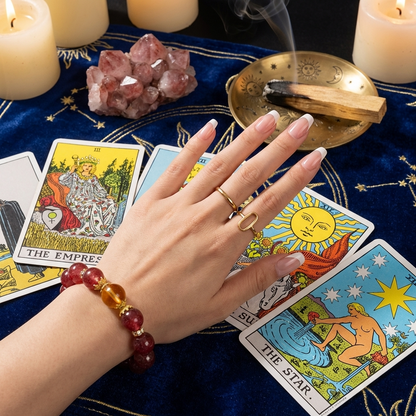 "Crimson Dawn" Authentic Strawberry Quartz & Phantom Crystal Healing Bracelet