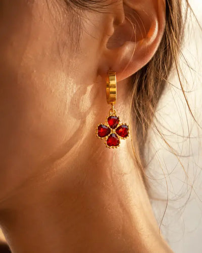 Amara Red Clover Hoop Earrings