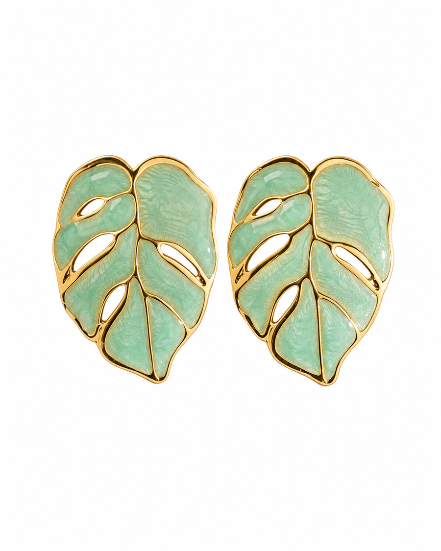 Monstera Enamel Stud Earrings