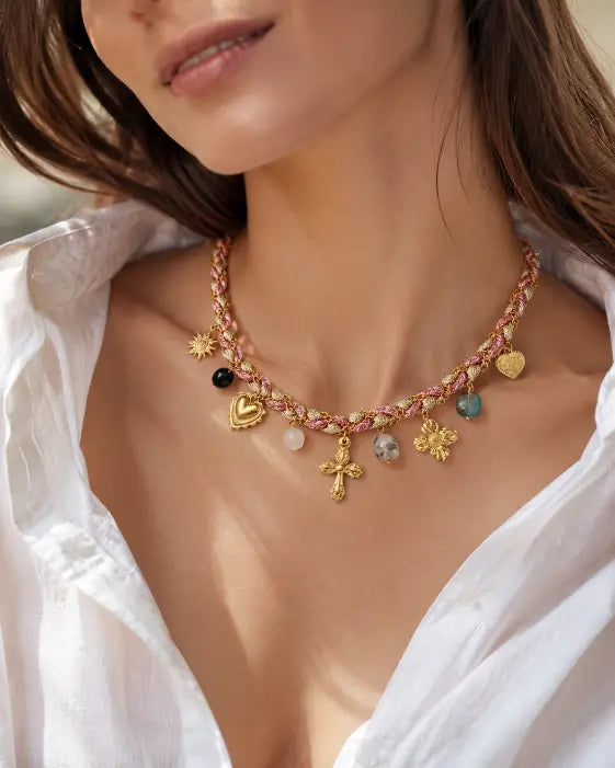 Evara Cross Moon Charm Choker
