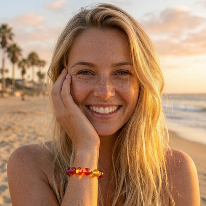 "Crimson Dawn" Authentic Strawberry Quartz & Phantom Crystal Healing Bracelet
