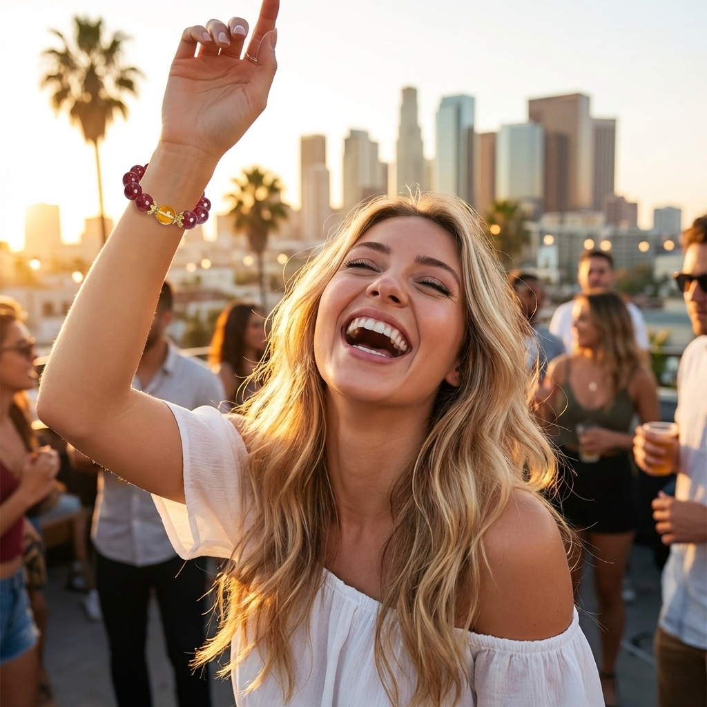 "Crimson Dawn" Authentic Strawberry Quartz & Phantom Crystal Healing Bracelet