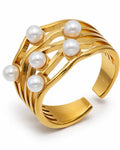 Aurelia Pearl Wave Gold Cuff Ring