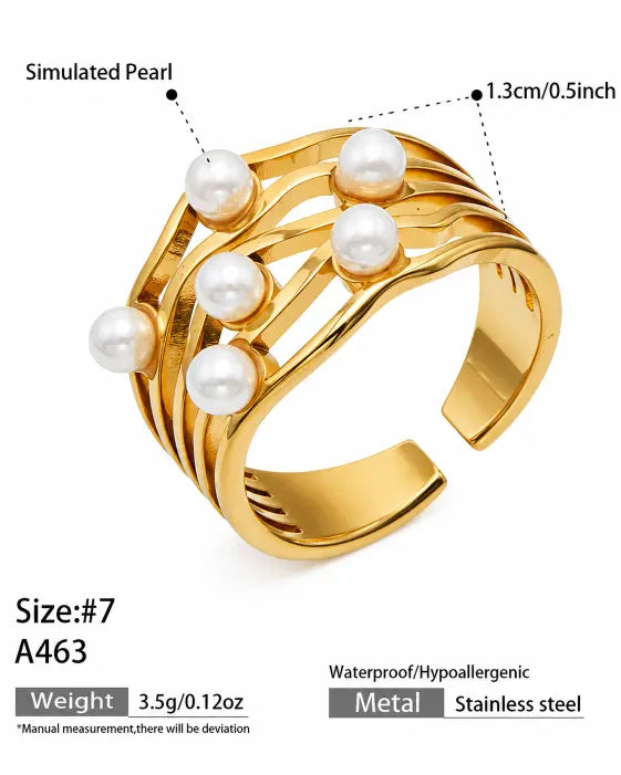 Aurelia Pearl Wave Gold Cuff Ring