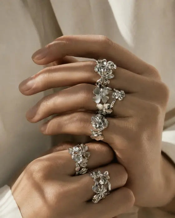 Silver Floral Adjustable Ring