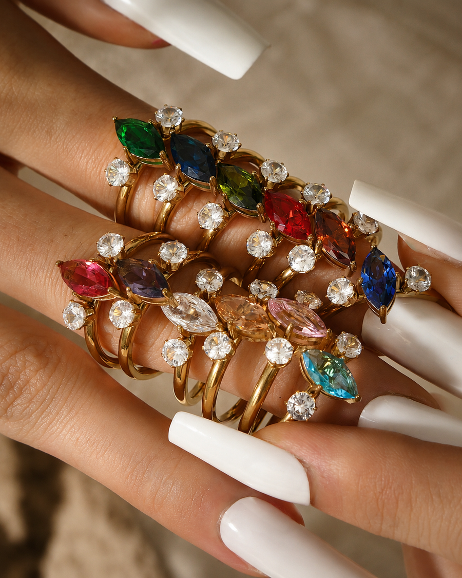 Celestine 12-Month Birthstone Marquise Zircon Ring