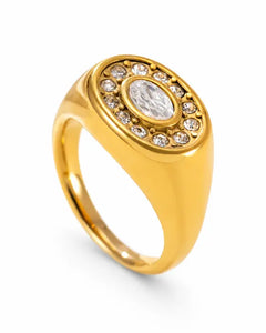 Aurelia Oval Halo Zircon Signet Ring