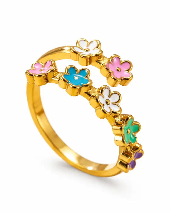 Fleurie Colorful Flower Wrap Ring
