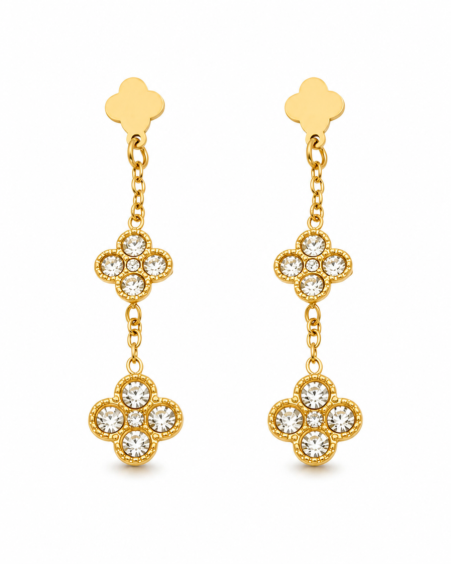 Marielle Double Clover Zircon Drop Earrings