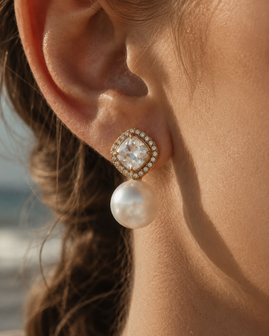 Celestine Pearl Zircon Drop Earrings
