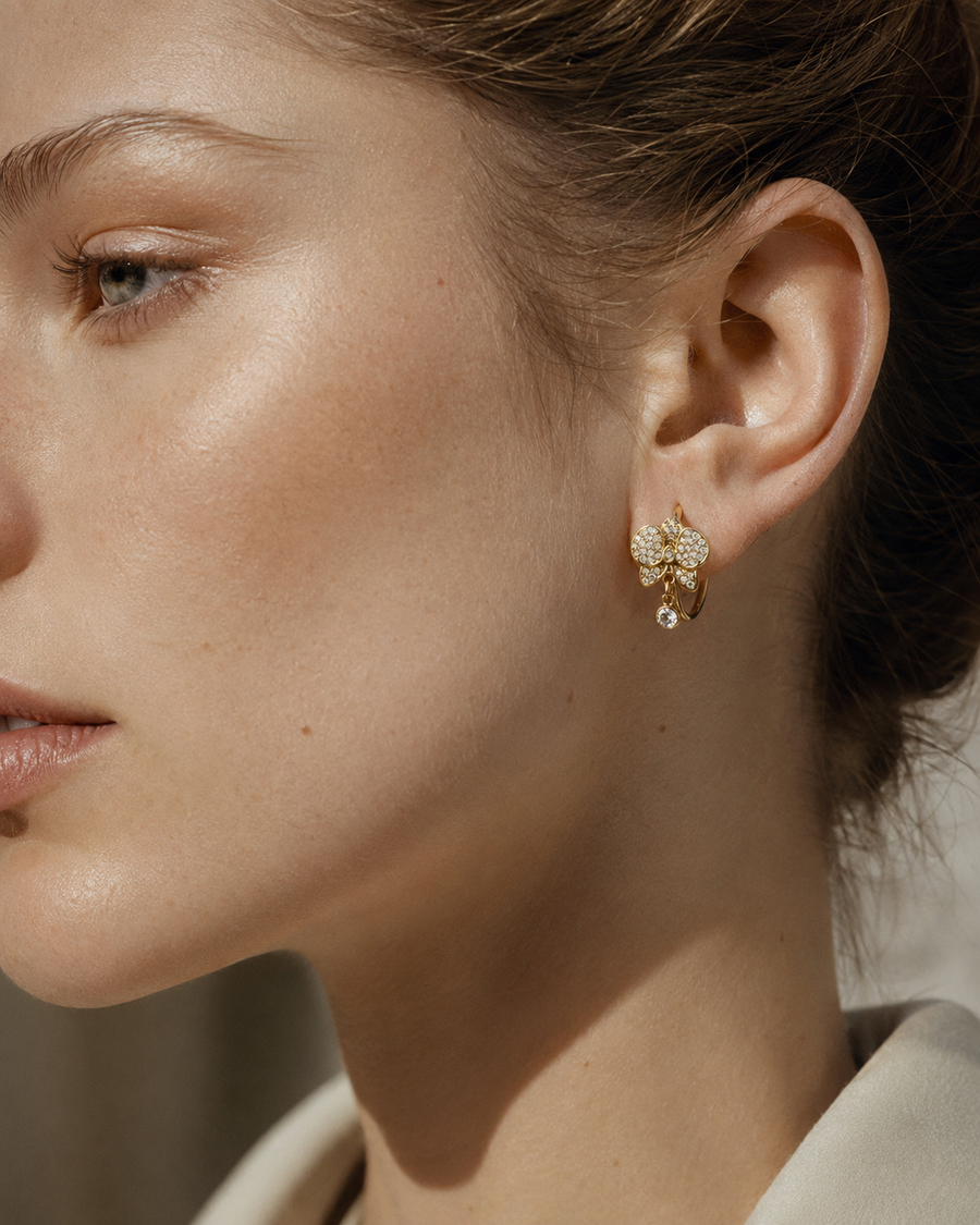 Orlena Pavé Orchid Hoop Earrings