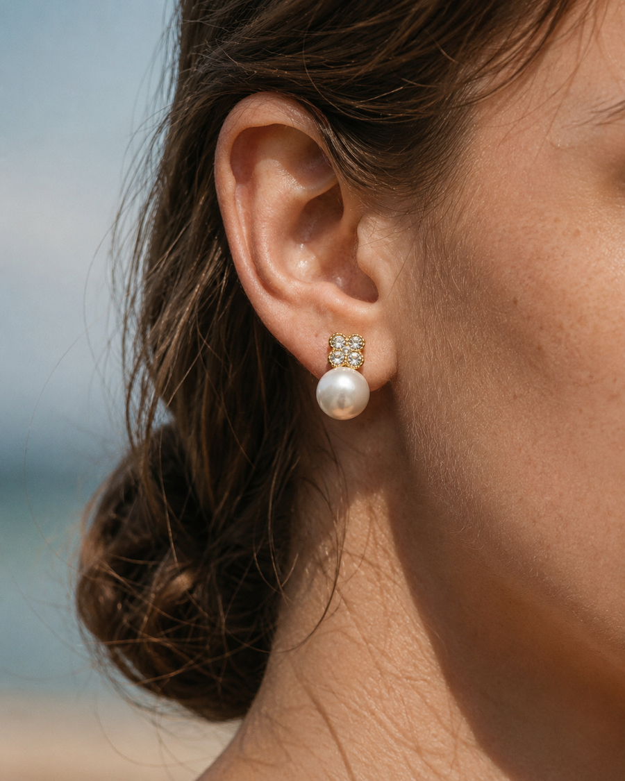 Aurelia Pearl Bloom Zircon Stud Earrings