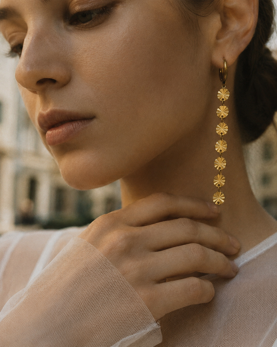 Aurelia Disc Drop Hoop Earrings