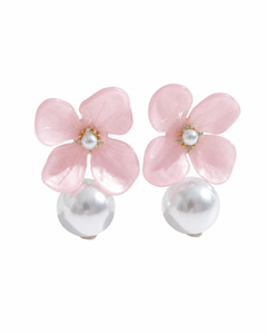 Camille Enamel Flower Pearl Earrings