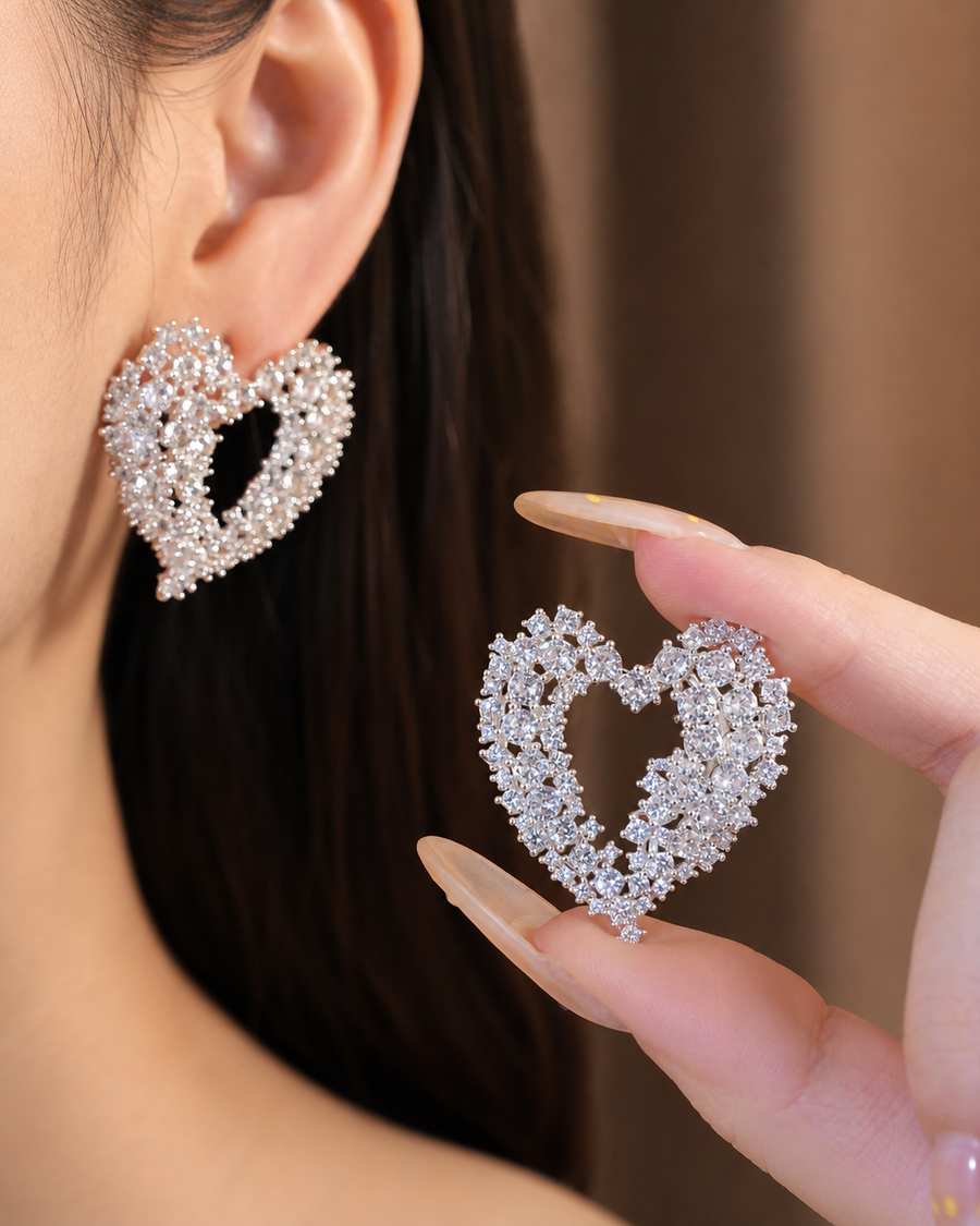 Crystal Heart Statement Earrings