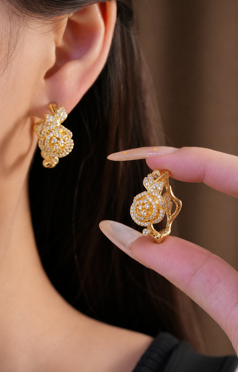 Crystal Rose Clip-On Earrings