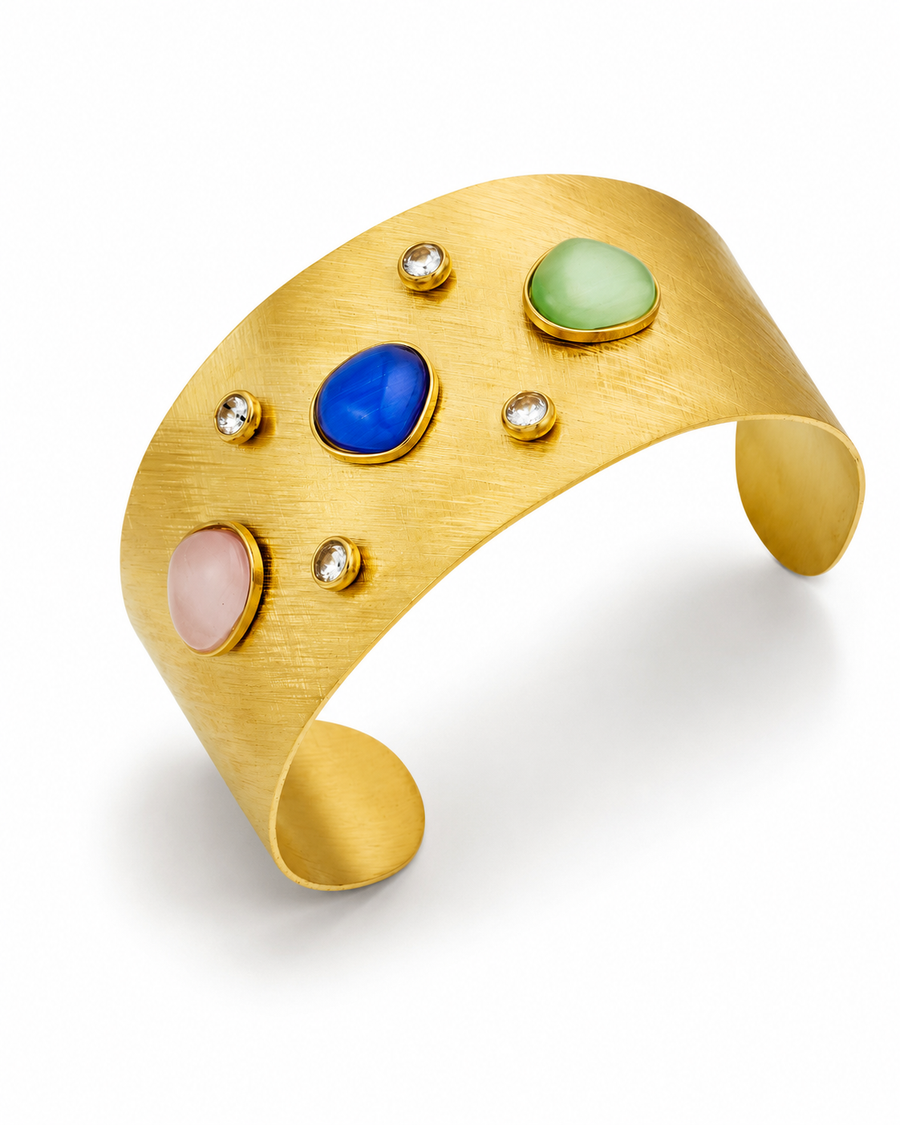 Multicolor Stone Wide Cuff