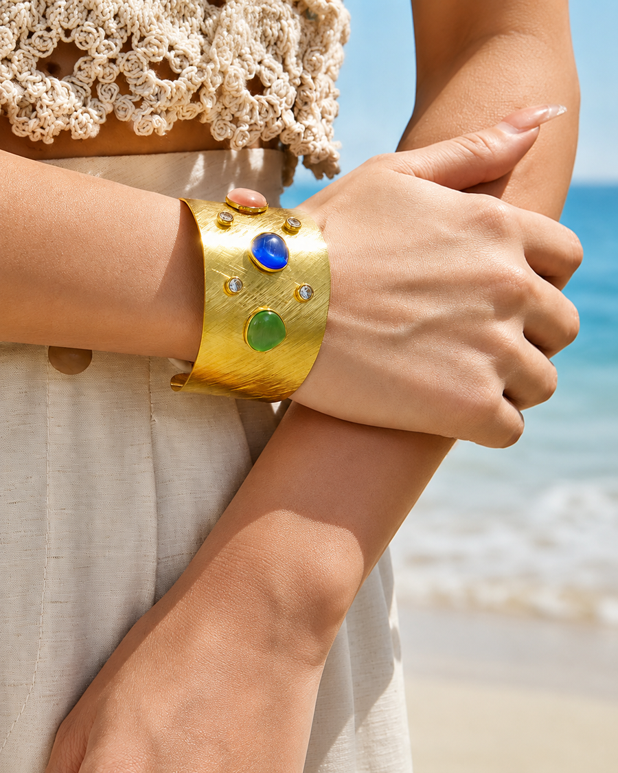 Multicolor Stone Wide Cuff