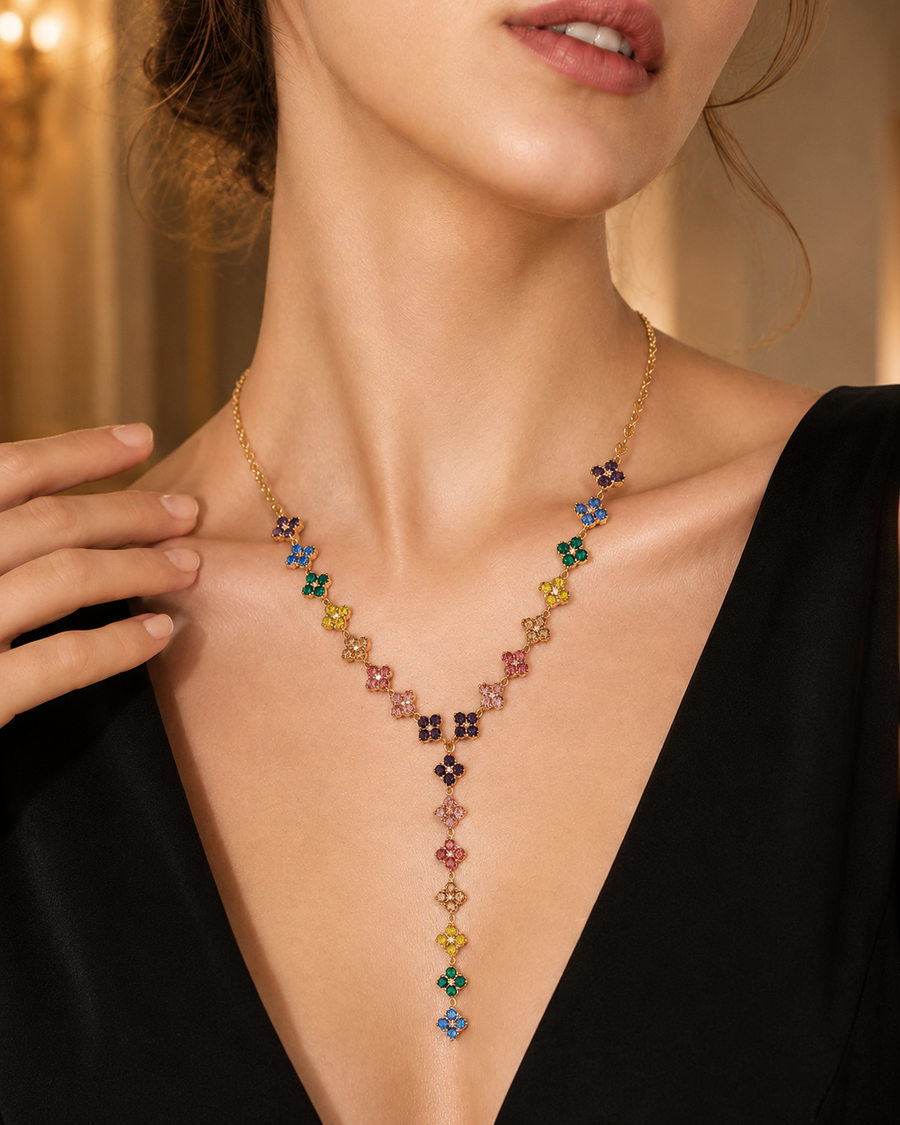 Rainbow Flower Drop Necklace