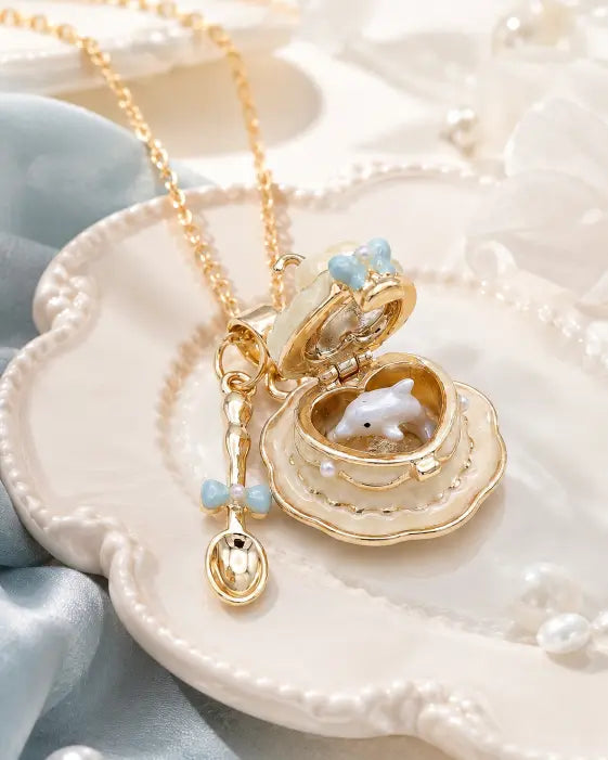 Blue Dolphin Shell Locket Necklace
