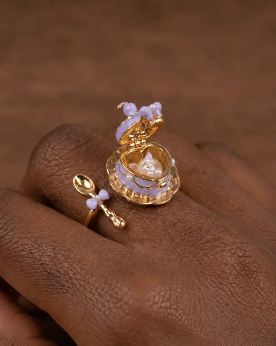 Lavender Kitty Locket Ring