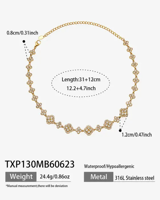 Golden Bloom Crystal Clover Necklace